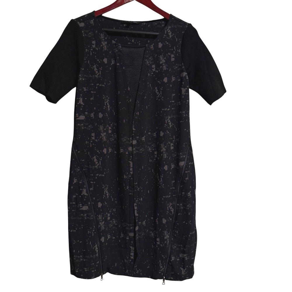 Elie Tahari for DesigNation Black Abstract Mesh V-Neck Shift‎ Dress Medium